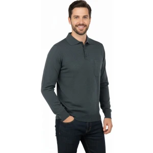 Erkek Kışlık Düz Renk Rahat Kesim Cepli Gömlek Yaka Ince Yün Kazak