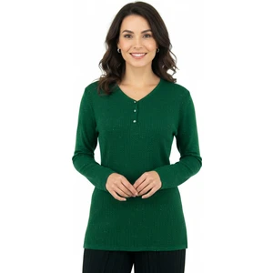 Kadın Kışlık Armut Yaka Desenli Uzun Kol Normal Kesim Likralı Dokuma Triko Ince Anne Kazak