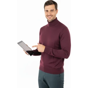 Erkek Uzun Kollu Tam Boğazlı Yaka Klasik Model Rahat Kesim Tam Kalıp Yünlü Dokuma Kazak