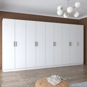 BA154 Geniş Gardırop Elbise Dolabı 9 Kapaklı 2 Çekmeceli 14 Raflı 5 Askılı Modüler Dolap Beyaz