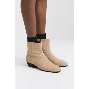 Bot 2512 - Dikiş Detaylı Bej Süet Kadın Bot