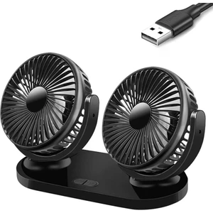 Çift Başlıklı Ev Ofis Araç Fanı Vantilatör 3 Kademeli 12V/24V (Usb ile Çalışır)