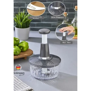 3 Bıçaklı Paslanmaz Çelik Basmalı El Rondosu Manuel Sebze Meyve Doğrayıcı Gümüş Renk