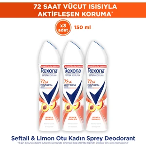 Üstün Koruma Kadın Sprey Deodorant Şeftali ve Limon Otu 150 ml x3