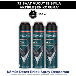 Men Erkek Sprey Deodorant Kömür Detox 150 ml x3