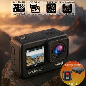 Action 12 Pro 5K 30FPS 24MP Çift Ekran 170° Aksiyon Kamerası - Kumanda ve Mikrofon Hediyeli