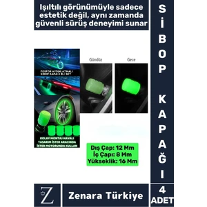 Tüm Otomobil Bisiklet Motosiklet Minibüslerle Uyumlu Kolay Montaj Fosforlu Sibop Kapağı 4 Adet