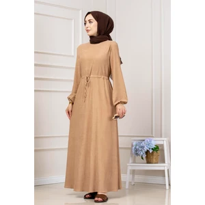 Beli Tünelli Fitilli Aslı Elbise-Vizon