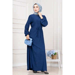 Beli Tünelli Fitilli Aslı Elbise-Saks Mavi