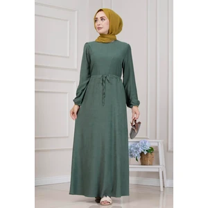 Beli Tünelli Fitilli Aslı Elbise-Yeşil