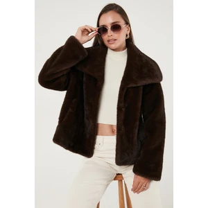 Oversize Fit Geniş Yaka Astarlı Kürk Bayan Kürk 497AFRA