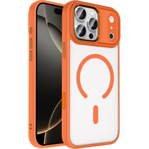 Case 4u Apple iPhone 17 Pro Kılıf Wireless Şarj Özellikli Krom M-Safe Silikon Kapak Turuncu