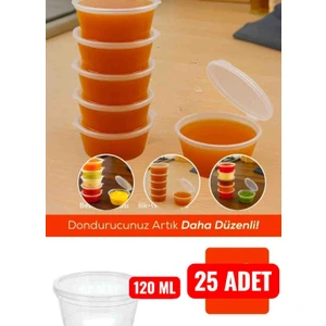 25 Adet 120 cc Kapaklı Sızdırmaz Sos Kabı,et Suyu, Tavuk Suyu,bulyonluk,derin Dondurucuya Girer