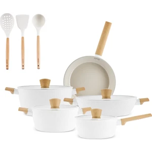 x Refika Swiss Crystal Purelıne Indüksiyon Tabanlı Servis Gereçli 12 Parça Tencere Seti Almond Cream