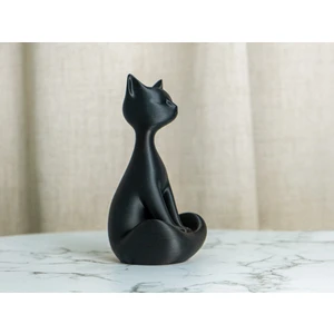 Elya Mekatronik Kedi Severler Için Siyah Sabırlı Kedi Heykeli Dekoratif Obje Biblo