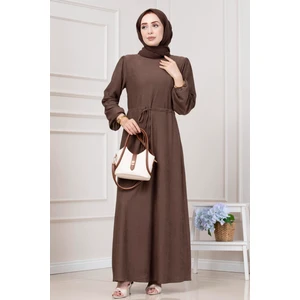 Beli Tünelli Fitilli Aslı Elbise-Kahverengi