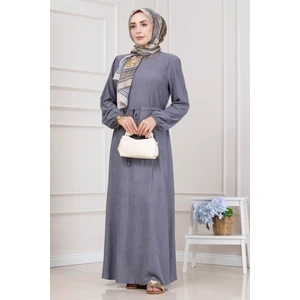 Beli Tünelli Fitilli Aslı Elbise-Gri