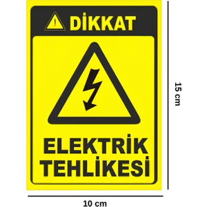 Kkdstock Dikkat Elektrik Tehlikesi Yapışkanlı Folyo Sticker Etiket 10 x 15 cm Uyarı Levhası