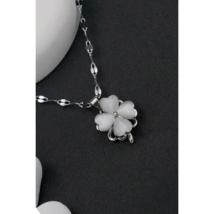 Dönen Yonca Figürlü Taşlı Gümüş Paslanmaz Çelik Kadın Kolye