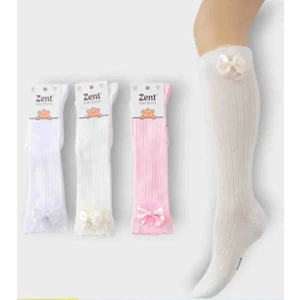 Zent Çocuk Dantelli Kurdeleli Uzun Çorap – 3 Renk Seçenekli (Beyaz, Pembe, Krem)