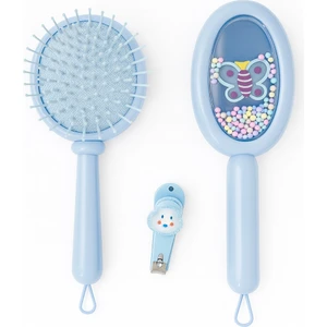 1 Adet Çocuk Saç Tarağı – 1 Adet Tırnak Çakısı Set Pastel Renkli Boncuklu, Masaj Etkili Tarak Mavi