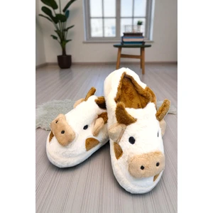 Hfky Kadın Inek Figürlü Ev Terliği. Içi Pelüş Detaylı Terlik.