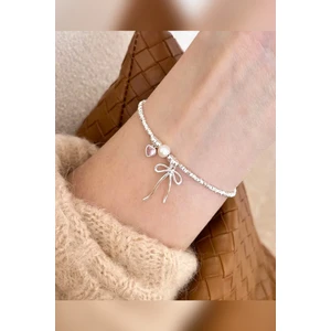 Fiyonk Kurdele Pembe Kalp Detaylı Pinterest Inci Taş Princess Çelik Bileklik