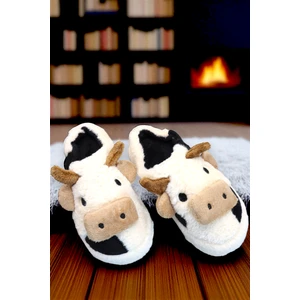 Hfky Kadın Inek Figürlü Ev Terliği. Içi Pelüş Detaylı Terlik.