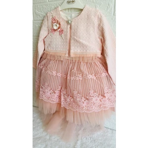 Kız  Bebek ve Çocuk 2 Farklı Renkli Bolerolu Dantel Detaylı Abiye Elbise