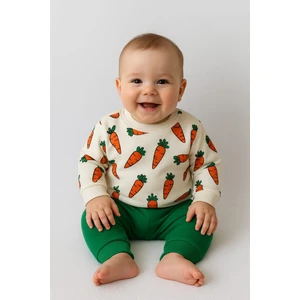 Tuembaby %100 Cotton   Kumaş Yumuşak Havuç Desenli Beli Lastikli Uzun Kollu 2 Parça  Unisex Bebek Takım