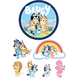 Yenilebilir Yuvarlak Pasta ve Figür Resim Baskısı Şekerli Kağıt Bluey Temalı 32