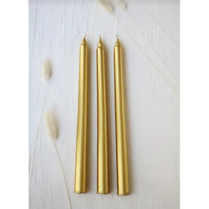 3'lü Metalik Gold Şamdan Mum-Konik Mum