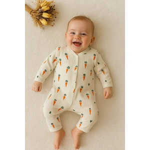 Tuem Baby %100  Cotton  Kumaş Yumuşak Havuç Desenli Uzun Kollu Çıtçıtlı  Tek Parça  Unisex Bebek Tulum