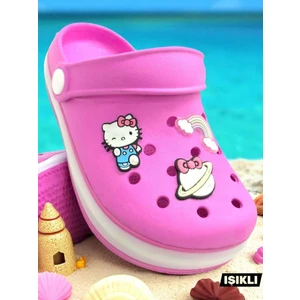 Hello Kitty Kız Çocuk Kaymaz Taban Işıklı Pembe Terlik Havuz Plaj Sandaleti