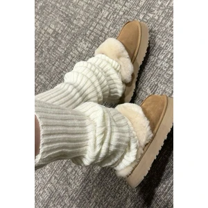 Ekru %100 Akrilik Üst Kalite Triko Örgü Çorap Tozluk