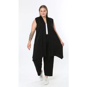 Kadın Büyük Beden Asimetrik Kesim Yelek Esnek Viskon Hırka 25005 Siyah