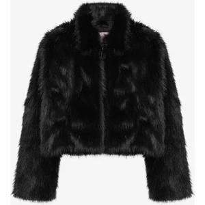 Fermuarlı Kısa Kürk Ceket Siyah
