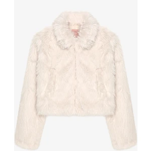 Fermuarlı Kısa Kürk Ceket Ekru