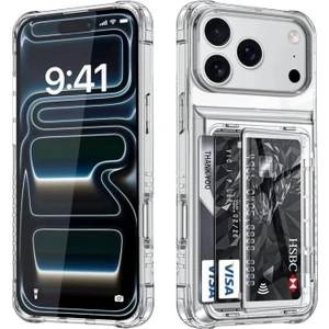 iPhone 17 Pro Max Kılıf Kartlık Bölmeli Şeffaf Clear Esnek Silikon Cep Cüzdan Wallet Kartvizit