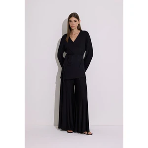 Bağlamalı Dökümlü Kimono Siyah
