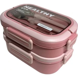 Vagonlife Çelik Yemek Kabı 2 Katlı Lunch Box 1330ML - VGN6715 Pembe