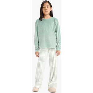 Kız Çocuk Pijama Takımı Polar Uzun Kollu Üst Çizgili Uzun Alt D1068A825WN