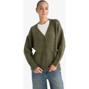 Oversize Geniş Kalıp V Yaka Yumuşak Dokulu Düğmeli Hırka F2902AX25WN