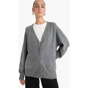 Oversize Geniş Kalıp V Yaka Yumuşak Dokulu Düğmeli Hırka F2902AX25WN