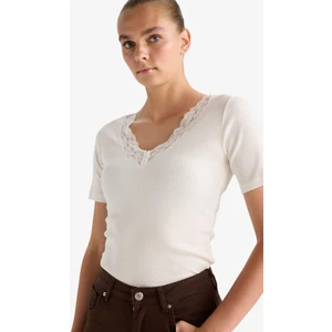 Slim Fit Dar Kesim V Yaka Fitilli Kaşkorse Kısa Kollu Tişört G2545AX25AU