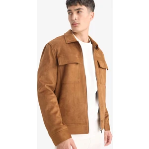 Slim Fit Dar Kesim Polo Yaka Astarlı Fermuarlı Cepli Mevsimlik Baharlık Süet Mont Y5362AZ25AU