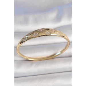 Gold Renk Zirkon Taşlı Yıldız Işlemeli Kadın Kelepçe Bilezik 6001 (Pirinç)
