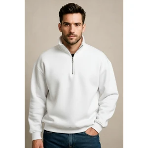 Regular Fit Dik Yaka Yarı Fermuarlı Şardonlu Acı Kahve Erkek Sweatshirt - Prime