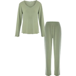 Kadın Yumuşak Dokulu Fitilli Süs Dikişli Soft Touch Pijama Takımı