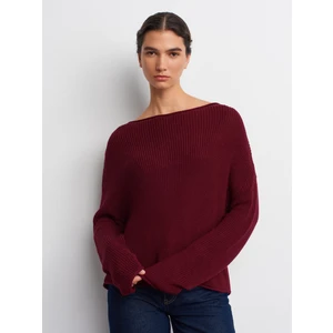 10804 Kayık Yaka Basic Triko Kazak-Bordo